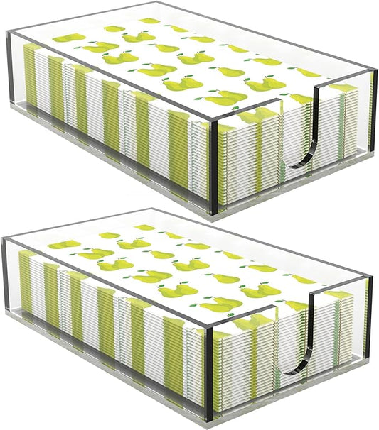Rubtlamp 2Pcs Acrylic Napkin Holder Bathroom - 0.2Inch Thickness Acrylic Guest Towel Napkin Holder - Hand Towel Tray for Kitchen, Parties, Weddings, Party, Hotel, Restaurant (Clear, 9”X5.5”X2.5”)