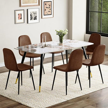 Dinner Table Set for 6, Sintered Stone Kitchen Table Top and Modern Chairs Set of 6 for Kitchen Dining Room