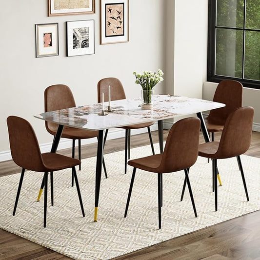 Dinner Table Set for 6, Sintered Stone Kitchen Table Top and Modern Chairs Set of 6 for Kitchen Dining Room