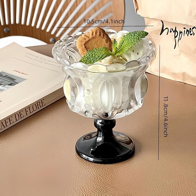 Carnival Glass Vintage Footed Dessert Cups Set of 2, 9oz Embossed Goblet - Image 5