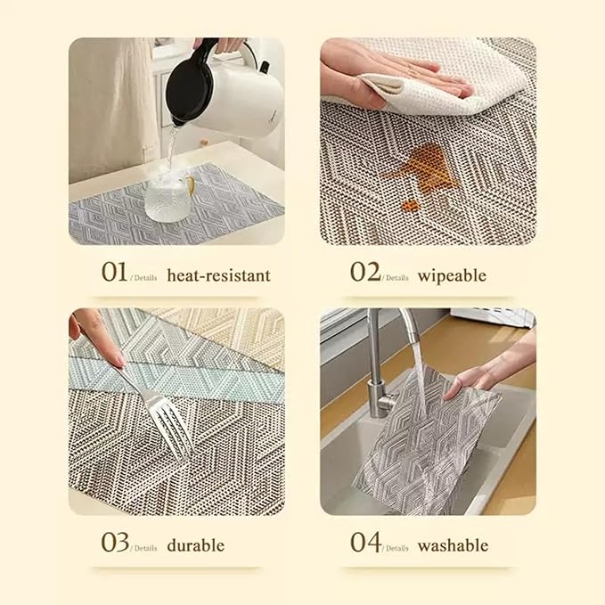 Druable Placemats Set of 4, Plastic Heat-Resistant Non-Slip Vinyl Place Mats Washable Easy to Clean Indoor Outdoor (18"x12", Dark Grey)