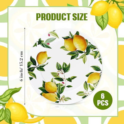 Honeydak 6 Pcs 6 Inch Ceramic Plates Lemon Dreams Ceramic Plates Yellow Dinner - Image 2