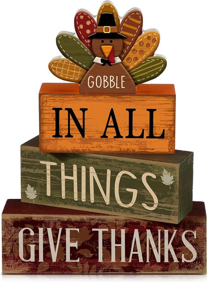 Moucuny 4 Pcs Fall Decorations for Home Wooden Turkey Decor Thanksgiving Tiered by Moucuny