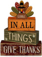 Moucuny 4 Pcs Fall Decorations for Home Wooden Turkey Decor Thanksgiving Tiered by Moucuny