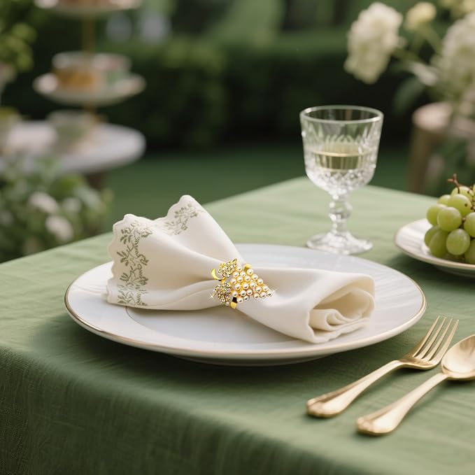 Grape Napkin Rings Set of 12 Pearl & Sparkly Rhinestone Fruit Napkin Holders - Image 4