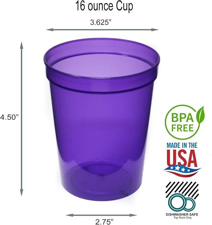 Rolling Sands 16 oz. Reusable Plastic Stadium Cups, 8 Pack, Made in USA - Image 2