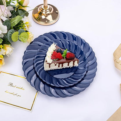 U-QE 100PCS Blue Disposable Plates - Heavy Duty Blue Plastic Hanukkah Plates for Hanukkah/Party/Wedding - Include 50PCS 9inch Dinner Plates and 50PCS 6.5inch Dessert/Salad Plates