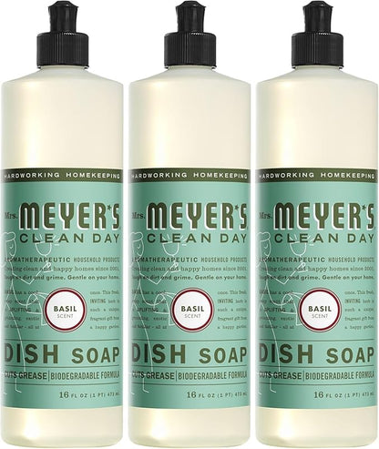MRS. MEYER'S CLEAN DAY Liquid Dish Soap, Basil, 16 fl. oz - Pack of 3