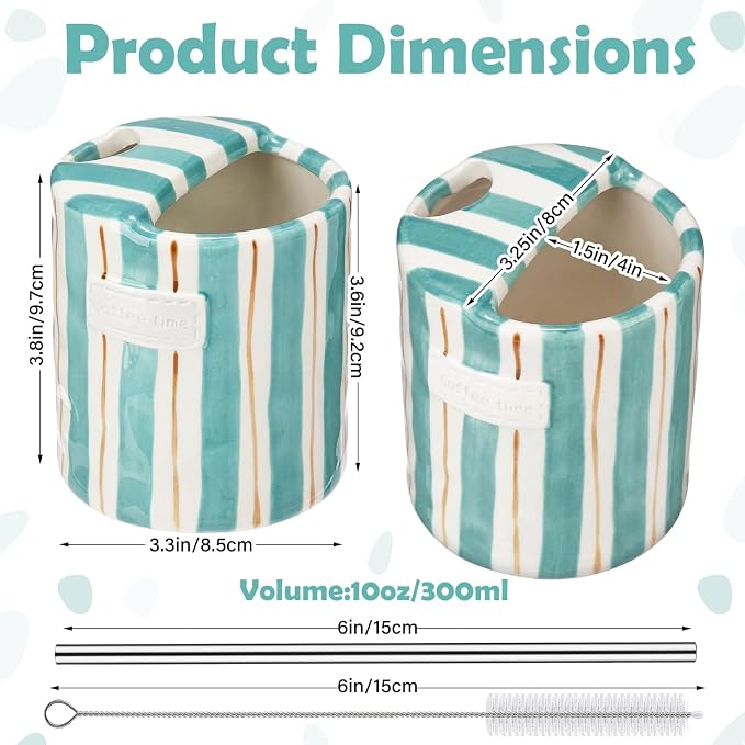 1 Pack Ceramic Coffee Mug with Sip Hole Espresso Cup 10oz with Straws Retro - Image 3