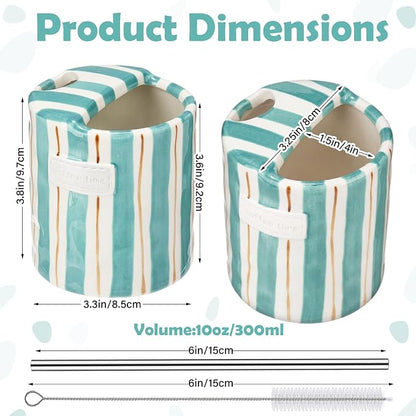 1 Pack Ceramic Coffee Mug with Sip Hole Espresso Cup 10oz with Straws Retro - Image 3