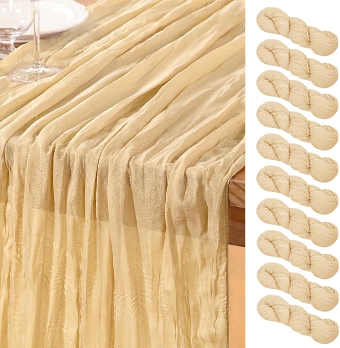 DeZerlor Champagne Cheesecloth Table Runners 10 Pack Summer Boho Runners | by DeZerlor