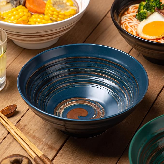 YUN TAO Ramen Bowl Set, 35 Oz Large Multicolor Ceramic Ramen Bowls Set of 4 - Image 5