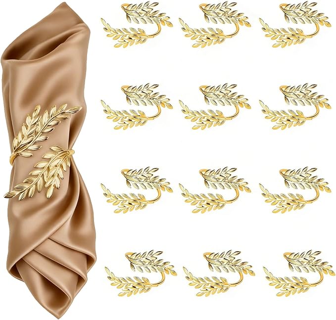 12-Piece Gold Leaves Napkin Ring Set, Napkin Holders by SHUOGUO