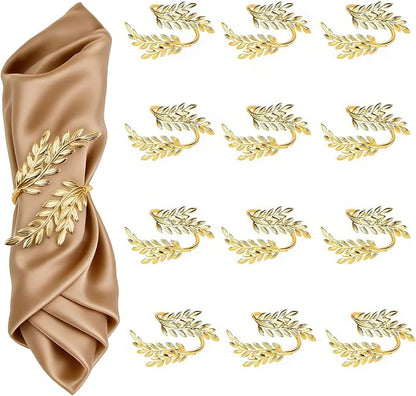 12-Piece Gold Leaves Napkin Ring Set, Napkin Holders by SHUOGUO