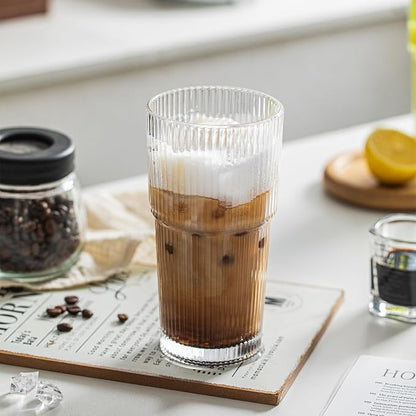 INSETLAN 20oz Ribbed Glass Tumbler, Iced Coffee Cups - Image 7