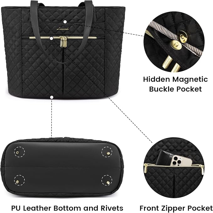 LOVEVOOK Laptop Bag for Women 15.6 inch, Diamond Quilted Work Tote Bags Womens - Image 4