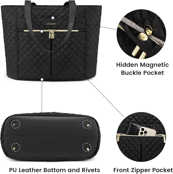 LOVEVOOK Laptop Bag for Women 17 inch, Diamond Quilted Work Tote Bags Womens - Image 4