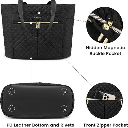 LOVEVOOK Laptop Bag for Women 17 inch, Diamond Quilted Work Tote Bags Womens - Image 4
