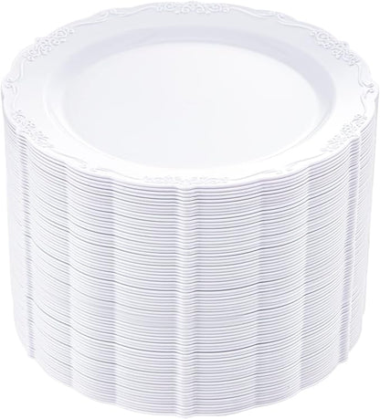 DaYammi 60PCS White Plastic Plates, Heavy Duty White Disposable Premium 7.5inch Dessert Cake Salad Appetizer Plates Hard Plastic Platos Disposable for Party Wedding