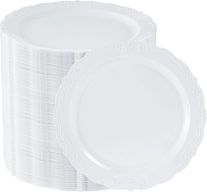 100 Pcs White Dessert Plastic Plates by Conflech