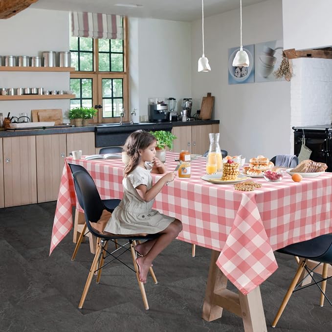 Plaid Tablecloth 2 Pack, 54 x 80 inch, Peach Pink and White | Waterproof - Image 2
