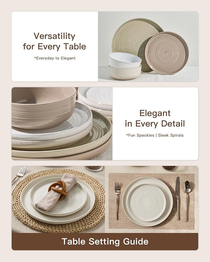 Stoneware Dinnerware Set for 8, Plates & Bowls, Chip & Scratch Resistant - Image 2