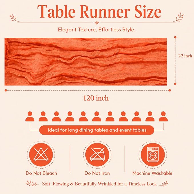 6 Pack Orange Cheesecloth Table Runner 22 x 120 Inch | Gauze Table Runners 10FT - Image 2