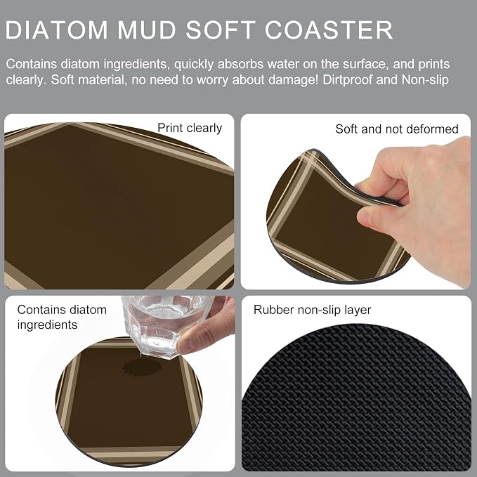 Dark Brown Coasters Set of 2 Absorbent Coasters - Image 5