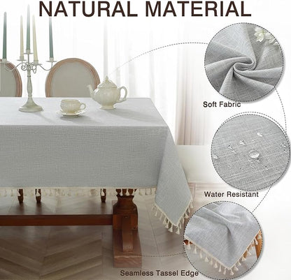 JIALE Textured Tablecloth, Heavy Duty Linen Style Farmhouse Table Cloth Rectangle Table, Wrinkle-Free Washable Waterproof Table Cover for Kitchen, Dining, Parties, 55"x55", Light Grey