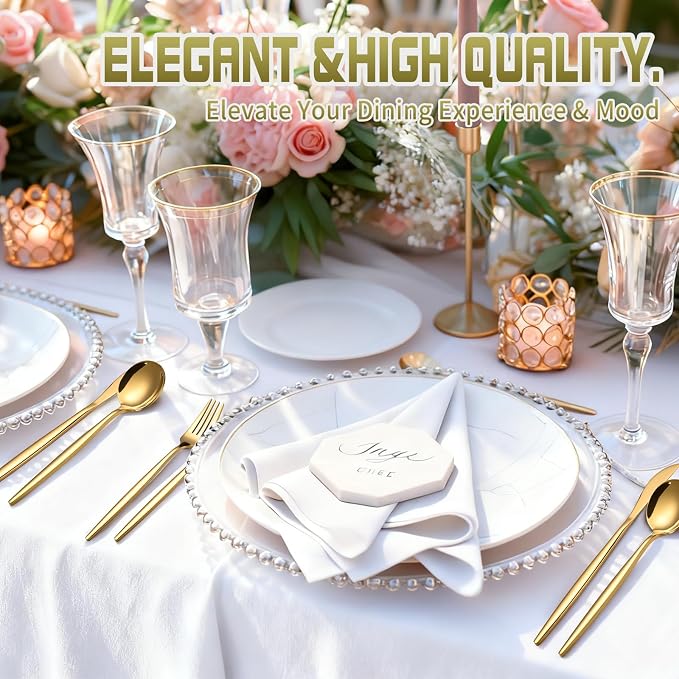 60-Piece Gold Silverware Set for 20, Food Grade Stainless Steel Flatware Set - Image 7