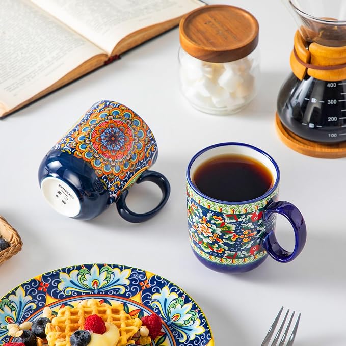 vancasso Simi Boho Coffee Mugs Set of 6, 14 oz Ceramic Mugs - Image 9