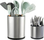 Kitchen Utensil Holder Extra Large Rotating For Counter Organizer Stainless Steel Storage Cooking Silverware Caddy 3 Compartment Flatware Spoon Spatula Tool Cutlery Container（2 Set Silvery）