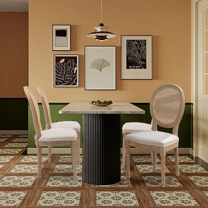 SoarFlash French Dining Chairs Set of 6, Vantage Dining Chair with Round Back, Farmhouse Country Rattan Dining Chair for Kitchen,Bedroom,Beige