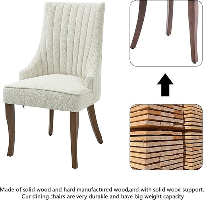 mikibama Boucle Dining Chairs Set of 6 Channel Tufted Kitchen Dinner Chair Comfy Teddy Fabric Upholstered Accent Chair for Dining Room with Solid Wood Legs (Off White 6pc)