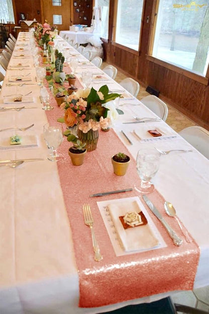 ShiDianYi 12''x72'' Blush Pink Sequin Table Runner - Image 5