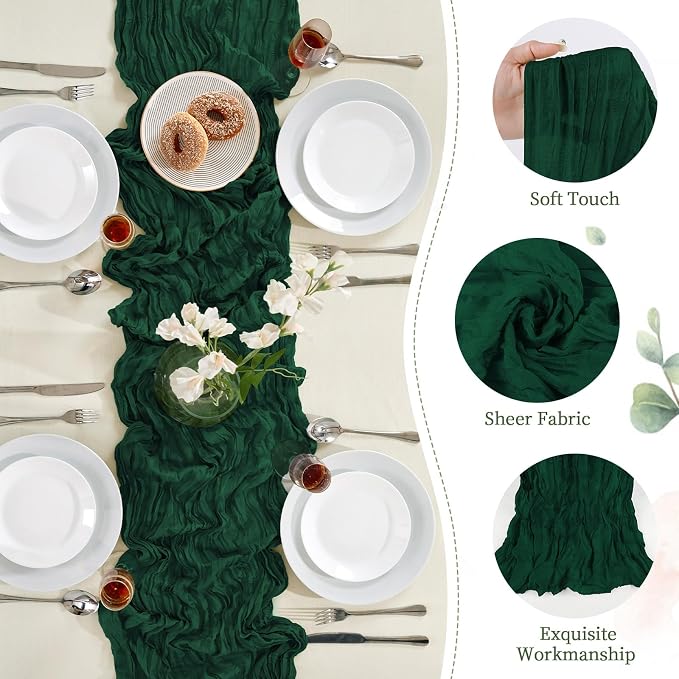 AGIRL 6 Pack Emerald Green Cheesecloth Table Runner 10FT Boho Home Decor | - Image 5
