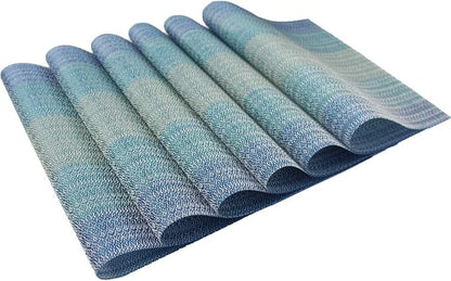 PIGCHCY Placemat,Washable Woven Non-Slip Insulation Durable Placemat Vinyl Table Mat Set of 6 (6pcs Placemats, Coastal Blue)