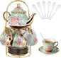 20 Pcs Porcelain Tea Set with Metal Holder, Adult Tea Set Gift, European by Hebaogugu