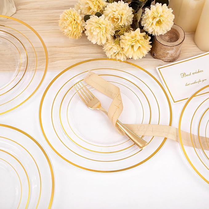 200 Pcs Clear Gold Plastic Plates - Image 8