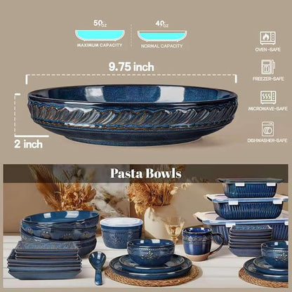 Pasta Bowls, 50oz Large Salad Serving Bowls, 9.75'' Plates Bowls Set of 4 - Image 3
