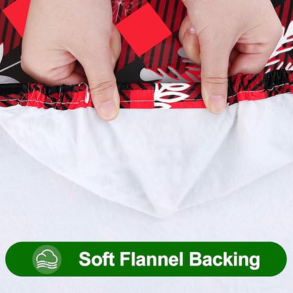 Smiry Plastic Christmas Tablecloth, Buffalo Plaid Waterproof Elastic Fitted Table Covers, Wipeable Flannel Backed Vinyl Tablecloths for Dinner, and New Year Celebration (Black & Red, 30x72 Inches)