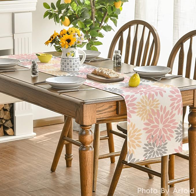 Artoid Mode Pink Dahlia Floral Pinnata Summer Table Runner, Spring Kitchen - Image 4