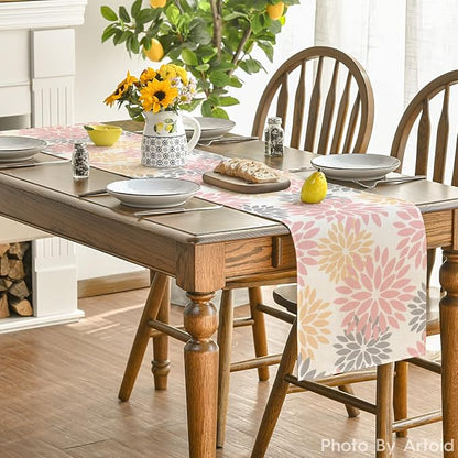 Artoid Mode Pink Dahlia Floral Pinnata Summer Table Runner, Spring Kitchen - Image 4