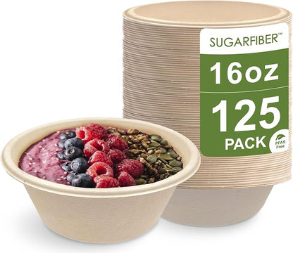 16oz Compostable Paper Bowls Disposable Round Natural Soup Bowls, Biodegradable by HarvestPackGOURMETSHOWCASE