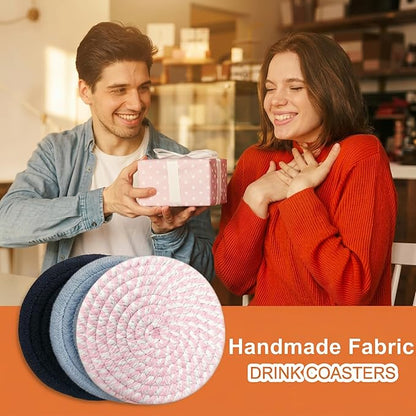 Cotton Coaster Set, Blush Pink 4.8'' Large Drink Coasters, Woven Coasters - Image 6
