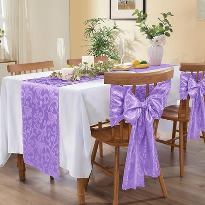MILVOWOC Lilac Satin Table Runner, 4 Pack, 12 x 72 Inch | Jacquard Damask - Image 3