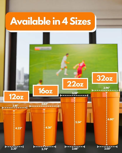 PartyPrints 10 Pack 16 oz Orange Reusable Blank Plastic Cups, Stadium Cups Bulk - Image 4