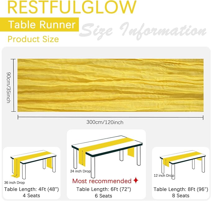 12 Pack Yellow Cheesecloth Table Runner 35 x 120 Inch | Boho Gauze Fabric - Image 2