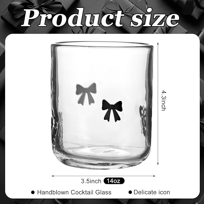 Skylety 2 Pack Coquette Black Bow Icon Juice Glasses 14 oz Cute Glass Cups - Image 2