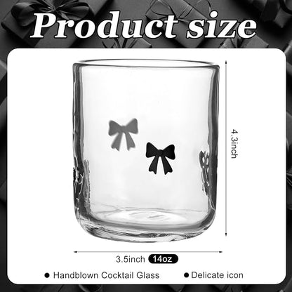 Skylety 2 Pack Coquette Black Bow Icon Juice Glasses 14 oz Cute Glass Cups - Image 2